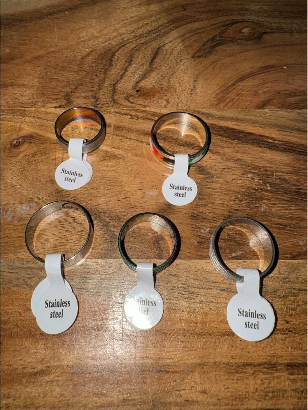 Lot of 5 Stainless Steel Ring- Oil Slick, PopArt, Heart, Glitter - Various Sizes